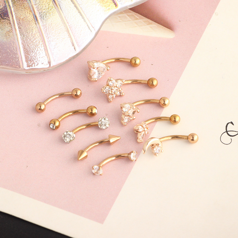 1 Set Quantity 1 Set Eyebrow Studs Simple Style Star 304 Stainless Steel Inlay Zircon Ear Cartilage Rings & Studs
