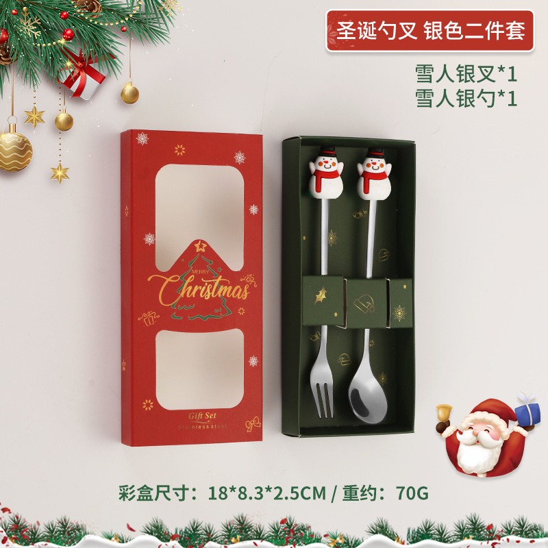 크리스마스 인형 눈사람 포크/스푼 세트 - 실버
