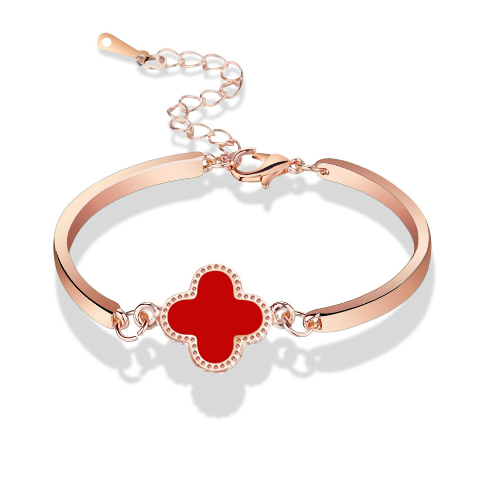 thumbnail image 1 of Pulsera de trébol de cuatro hojas con flores, pulsera de cristal coreano, joyería para mujer, reloj de hechizo, regalo, trébol de cuatro hojas de la suerte rojo dorado, 1 of 2