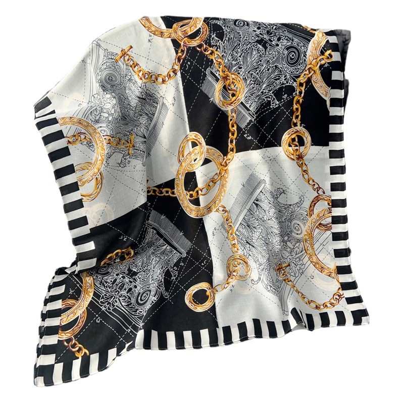 Nuevo pañuelo de algodón y lino con estampado de cadena para mujer, chal moderno y elegante para la primavera de 2024, pañuelo decorativo cálido para el cuello, en stock.