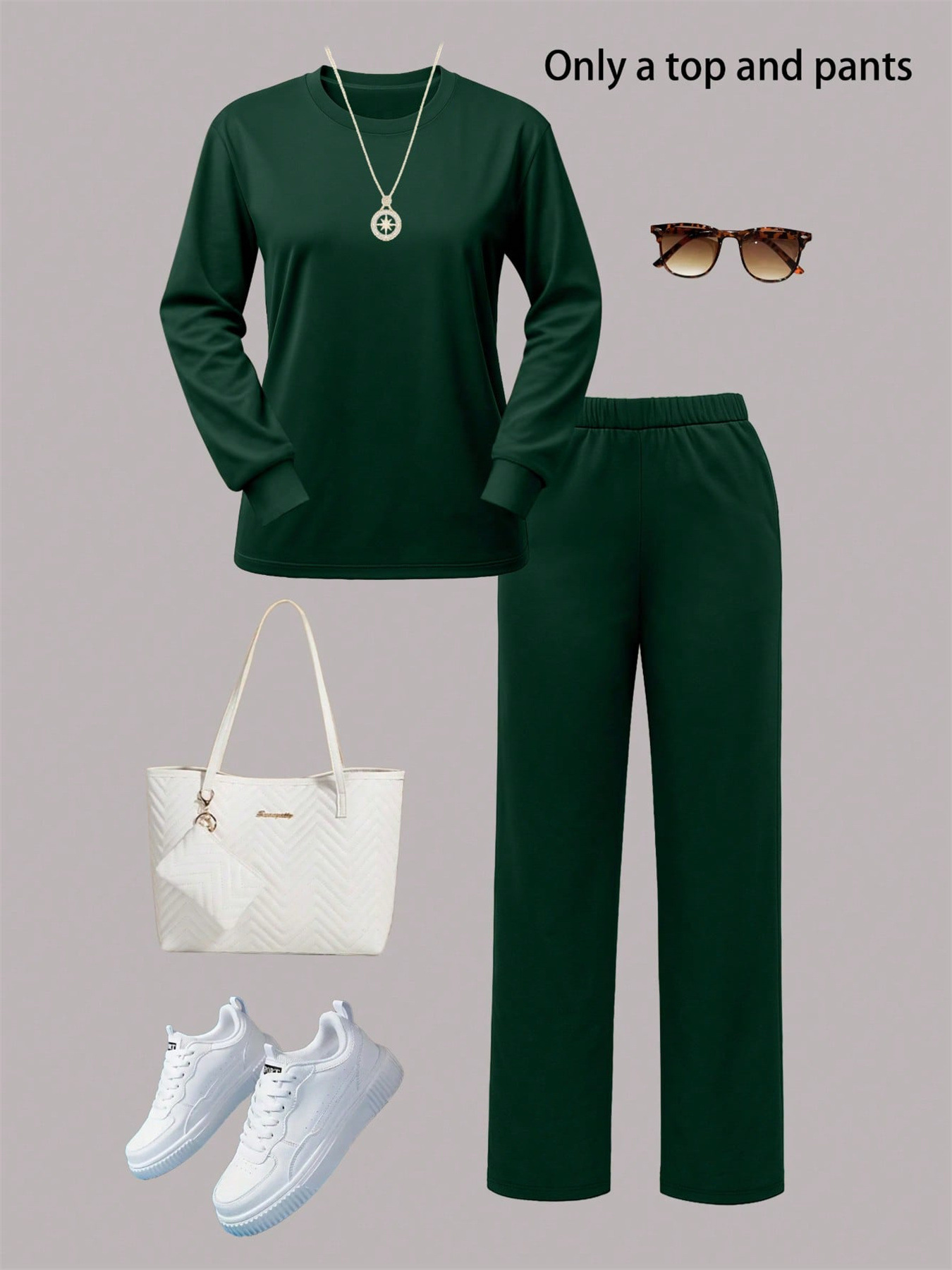 Women's Autumn/Winter Two Piece Set Style Solid Color Round Neck Long Sleeve Top With Wide Leg Straight Leg Pants_ecoleips.com
