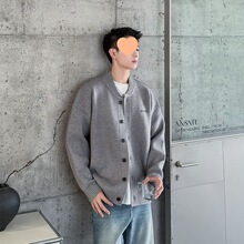 奉纺服饰潮流个性字母刺绣圆领毛衣外套男女秋冬宽松情侣针织开衫