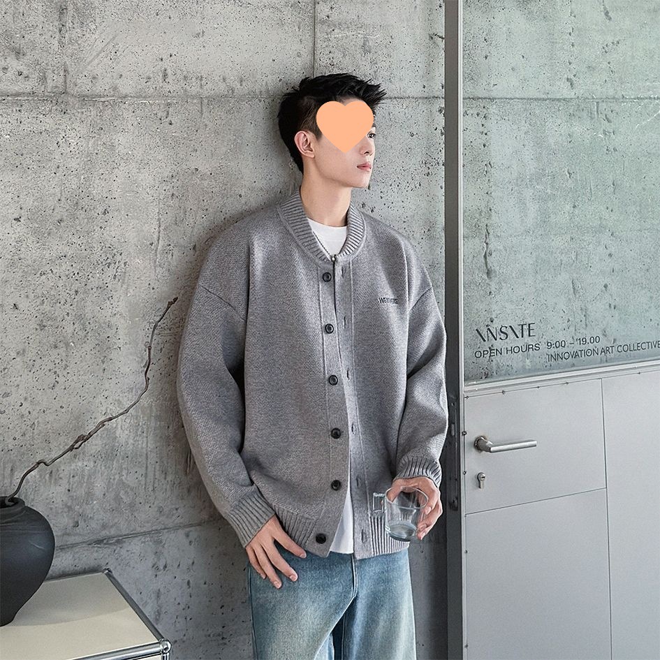 奉纺服饰潮流个性字母刺绣圆领毛衣外套男女秋冬宽松情侣针织开衫