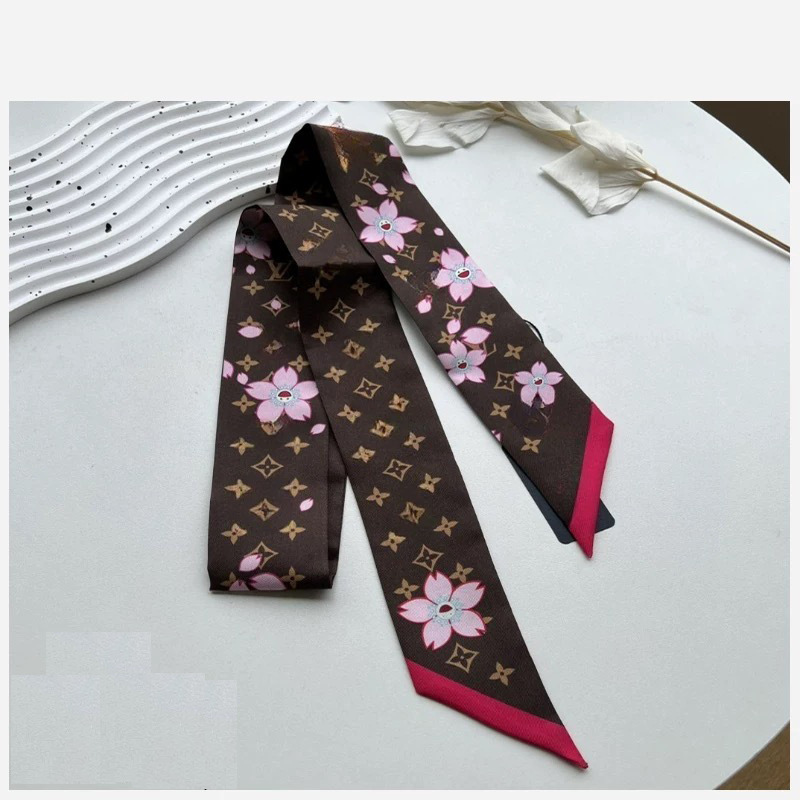 春と秋の多用途のシルクスカーフ、多用途のバッグ、ファッショナブルなビッグブランドのリボンヘッドバンド、女性用の1:1クラシックロバ老眼リボン|undefined