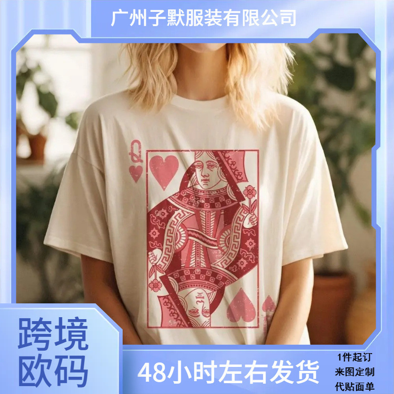 Pure Cotton T-Shirt Queen of Hearts Alice in Wonderland Feminism Shirt Retro Bohemian Retro Picture