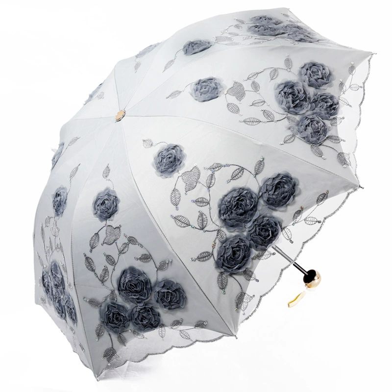 Double-layer umbrella solar-powered for princess, sun protection, UV protection, with embroidery