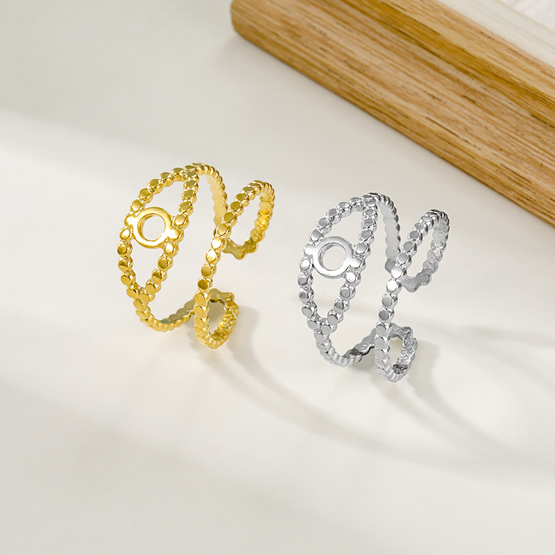 7g Weight PVD Coated Gold Plating Process Open Rings Classification Adjustable Ring Size Holiday, Daily Occasion Titanium Steel Material Leaves, Flower Pattern Unisex Gender Elegant Style Wholesale Jewelry Elegant Leaves Flower Titanium Steel Open Rings 3