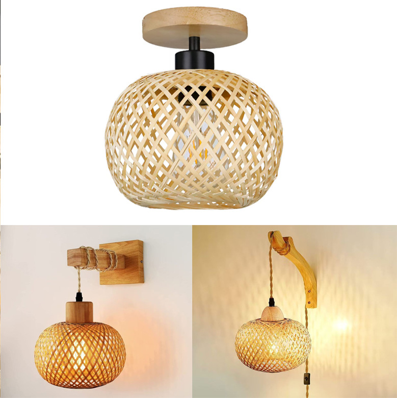 跨境日式竹木艺吸顶灯东南亚玄关灯过道楼梯灯具民宿卧室竹编灯