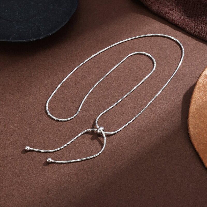 Adjustable silver snake bone chain, minimalist and high-end, pullable and adjustable necklace, niche light luxury versatile collarbone chain Adjustable silver snake bone chain, minimalist and high-end, pullable and adjustable necklace, niche light luxury versatile collarbone chain