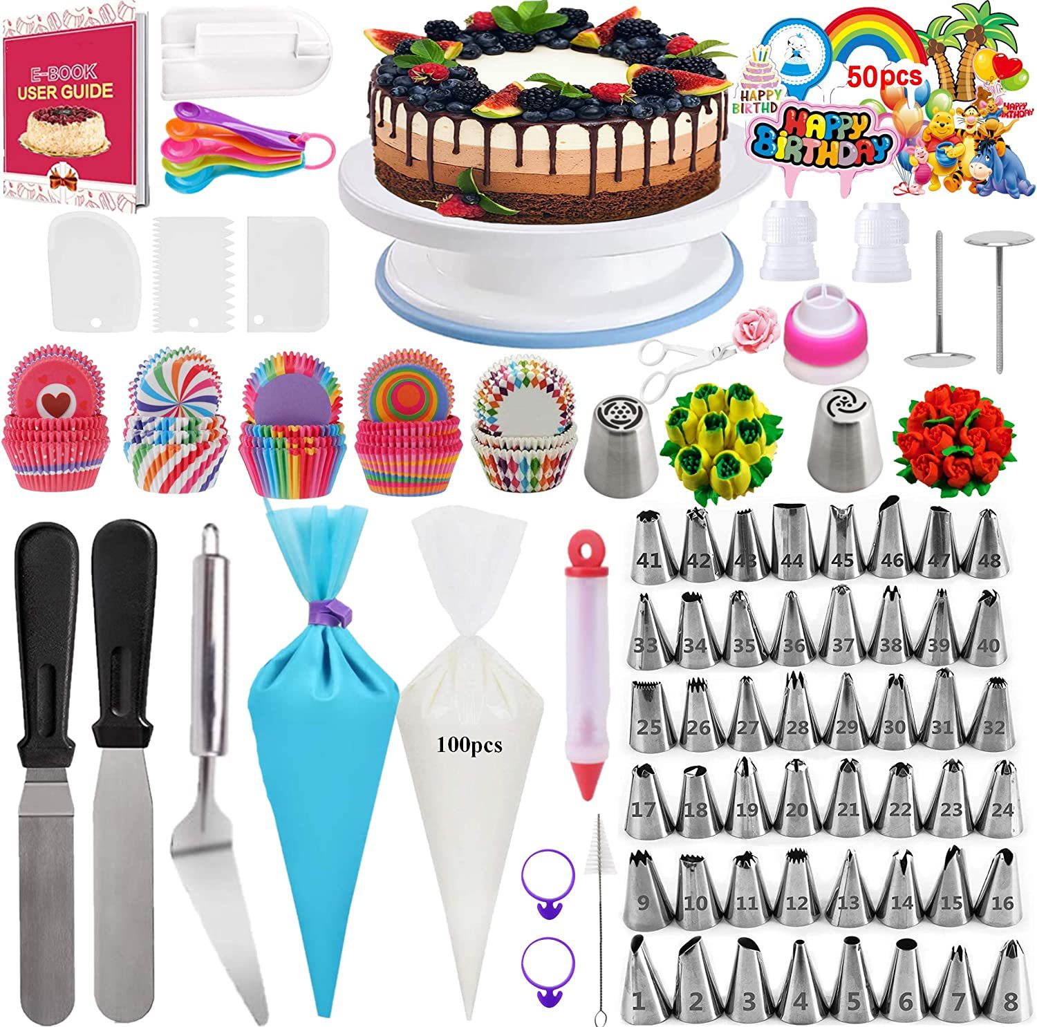 Amazon Venta caliente 322-pieza pastel tocadiscos traje hornear pastelería boquilla traje decoración de la torta herramientas