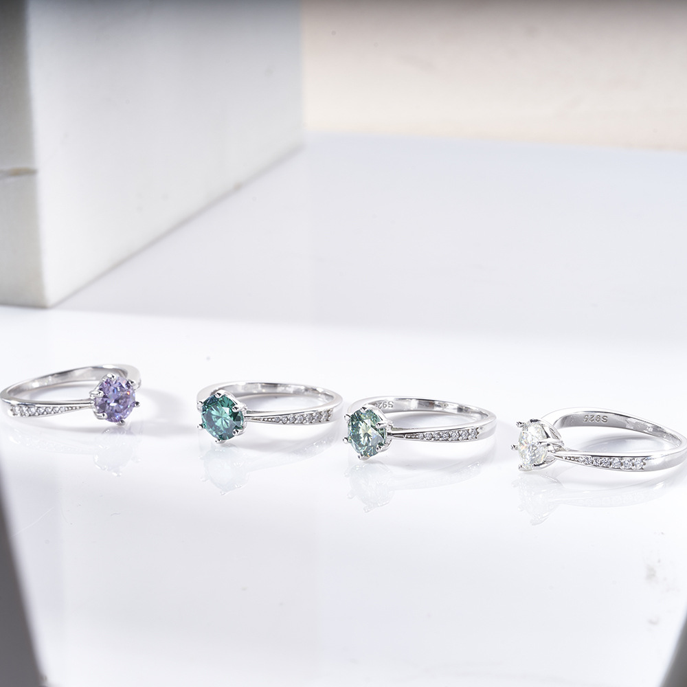 1 / 2 / 3 quilates de anillo de piedra de mozanita púrpura de color pt950 anillo de mujer con seis garras fabricantes de Zhoujia