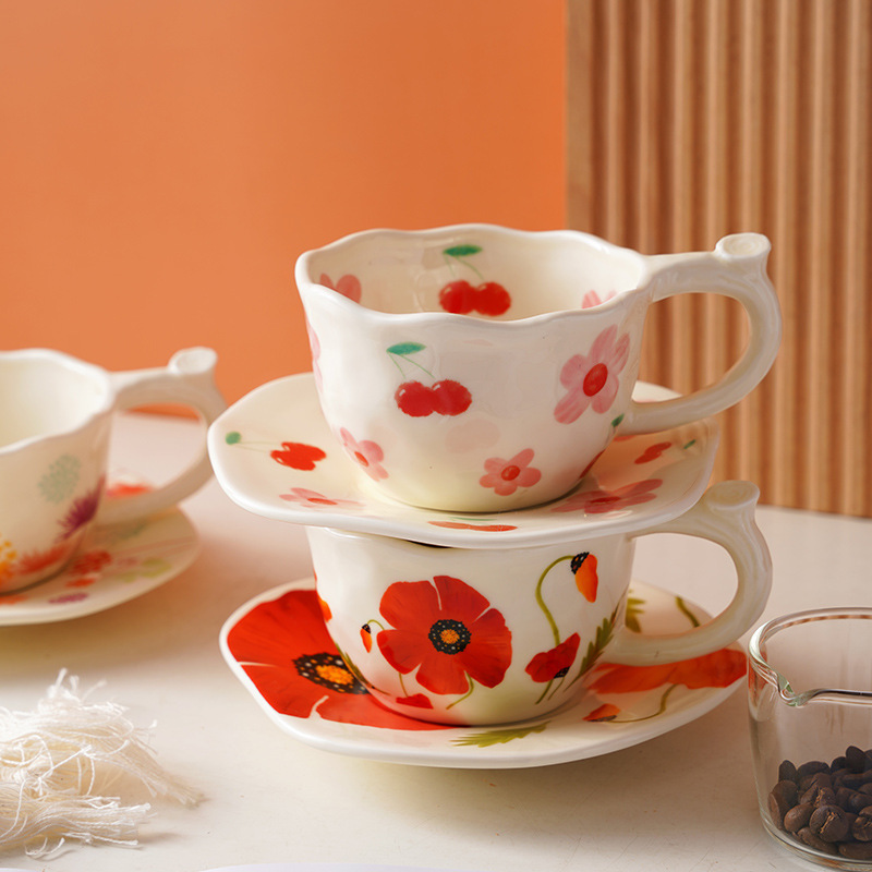 Nuevo estilo coreano juego de tazas y platillos de cerámica pintados a mano taza de café de pareja taza de leche taza de desayuno universal lindo para niños