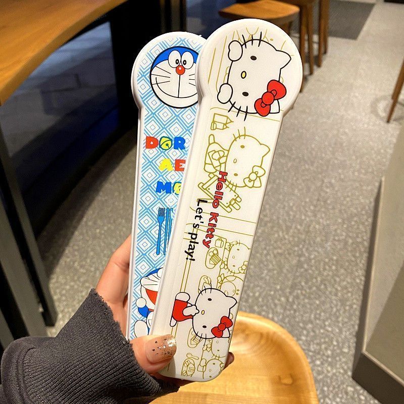 【送料無料】食器 ステンレス 箸 スプーン フォーク 学生セット 収納ボックス ポータブル 3点セット かわいい|undefined