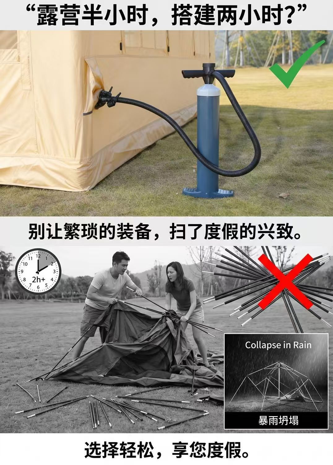 Inflatable Tent for Outdoor Multi-Person Camping, Automatic Tent for Large-Scale Disaster Relief and Meetings, Windproof and Rainproof