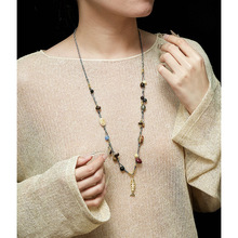 现货2025新款新中式手工编织绳串珠玉石小鱼项链女长毛衣配饰链