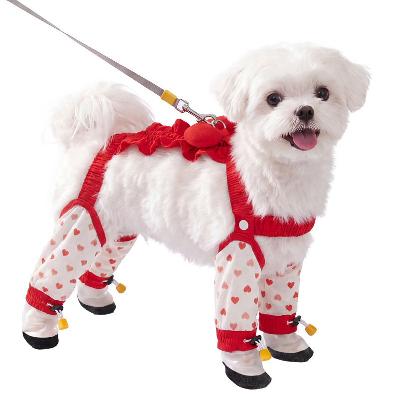Pantalones antipolvo de arco de mascota dulce pueden ser traídos con cuatro patas todo incluido para perros pequeños y medianos para evitar la suciedad.