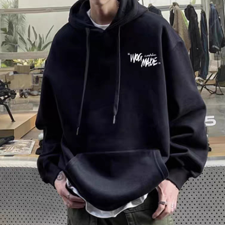 Heavyweight Letter Print Hooded Sweatshirt for Men, 2026 New American High Street Fashion Brand, Loose Casual Hoodie for Men