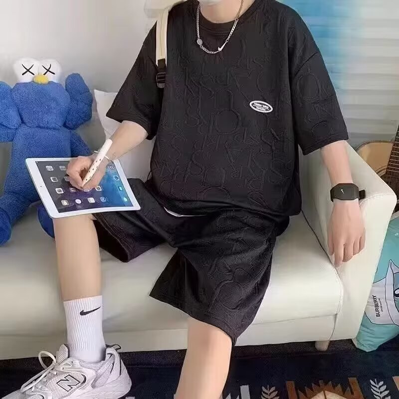 Camisas menos ropa deportiva set hombre de verano mangas cortas camisetas de baloncesto pantalones cortos casuales de dos piezas set de tendencia coreana