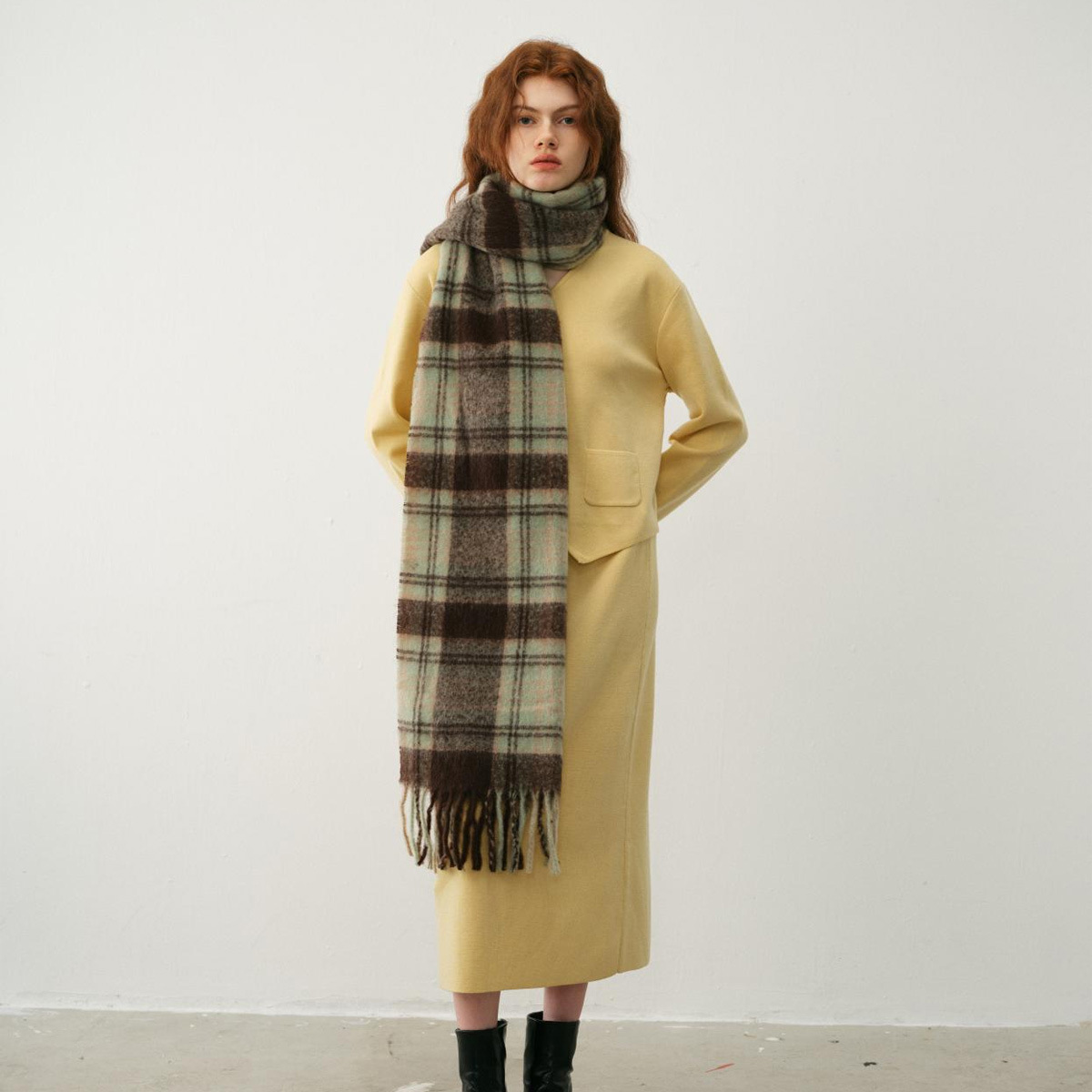 Kaschmirschal im Retro-Design mit kariertem Farbton und Fransen, für den Winter für Damen, verleiht weicher Latzschal eine besondere Note_voghion.com