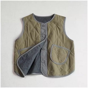 Lightweight All-match Quilted Cotton Crew Neck Loose Outer Waistel Autumn and Winter Thin Cotton Warm Inner Sleeveless Vest Color Matching
