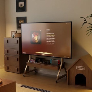 Retro Solid Wood Movable Tv Cabinet with Wheels Walnut Color Living Room Home Bedroom Floor-Standing Tv Stand