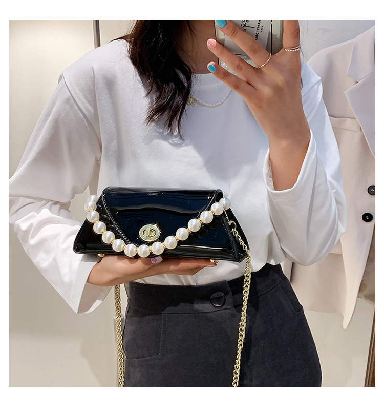 Sac Messager Portable En Cuir Verni Avec Perles De Mode display picture 9