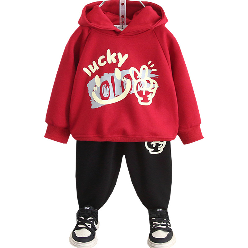 6152 Traje de otoño para niños 2025 otoño nuevo estilo de primavera y otoño para niños suéter con capucha de moda de dos piezas tesoro para hombres