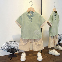 Children's clothing boys' Hanfu suit 2024 new children's Tang suit baby short-sleeved summer suit Chinese style cotton and linen two-piece set