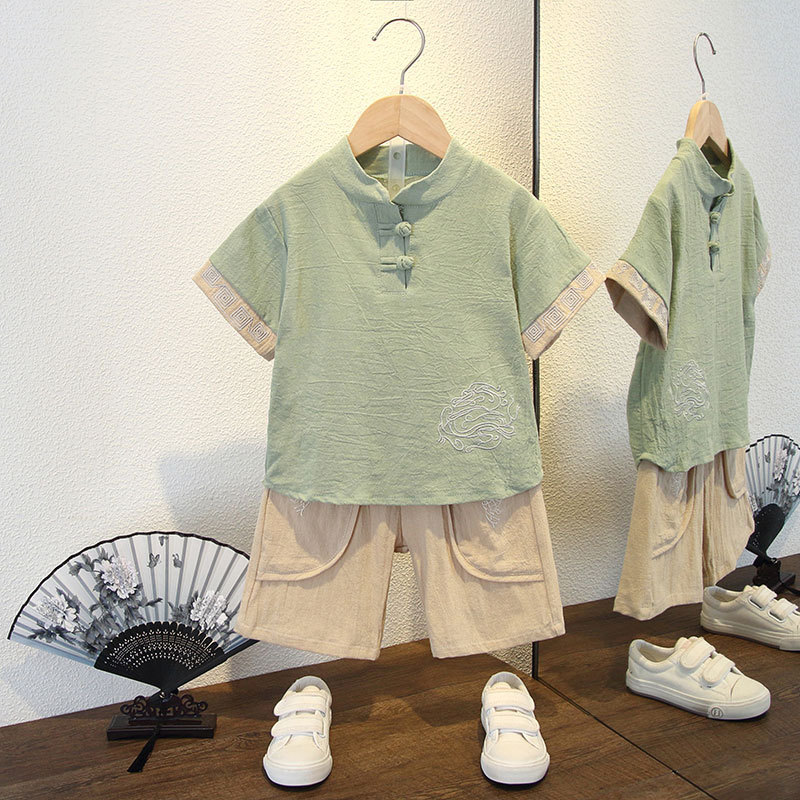 Children's Wear Boys Hanfu suit 2025 New Children's Tang Suit Baby Short-sleeved Summer Chinese Style Cotton and Linen Two-piece Set Children's Wear Boys Hanfu suit 2025 New Children's Tang Suit Baby Short-sleeved Summer Chinese Style Cotton and Linen Two-piece Set