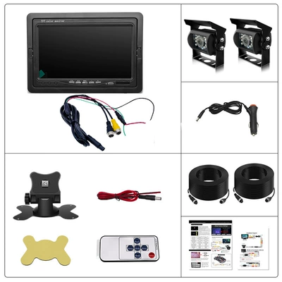 No Interference, Easy Installation, Car display - 7inch-desktop-2-bus-cameras-cigarette-lighter-with-10m-wires