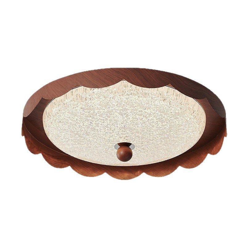 Lámpara de dormitorio, luz de techo de dormitorio principal de estilo antiguo, luz de techo de habitación de protección ocular de grano de madera de nogal redonda minimalista