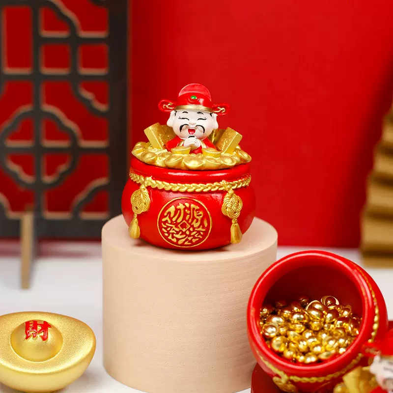 新款福袋财神摆件钱袋聚宝盆招财客厅装饰品开业新年喜庆用品礼物