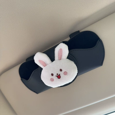 Glasses Holder, Car Glasses Clip/Bill Clip - black-glasses-case-and-leather-case-short-plush-bunny