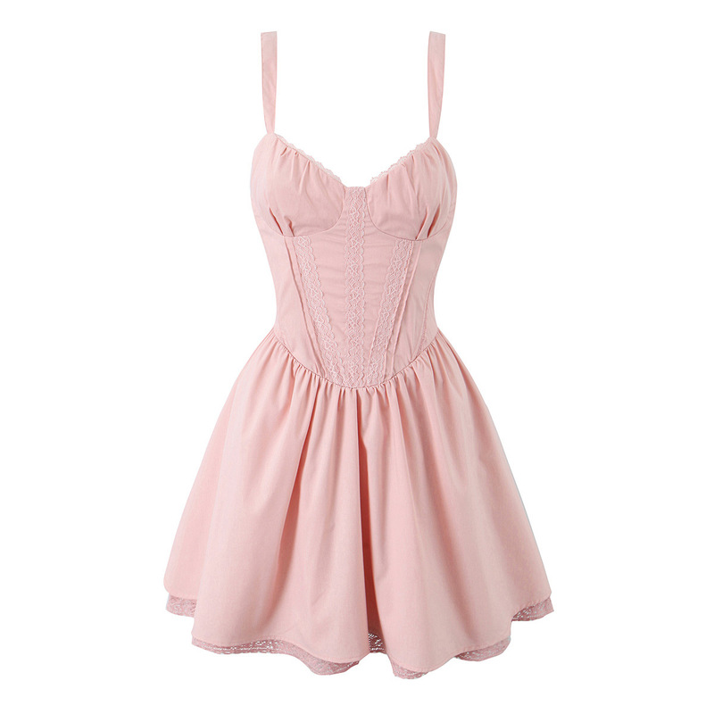 2025 New Sweet Lace Stitching Chic Fishbone Sling dress Sexy Slim Backless Mini Dress 2025 New Sweet Lace Stitching Chic Fishbone Sling dress Sexy Slim Backless Mini Dress