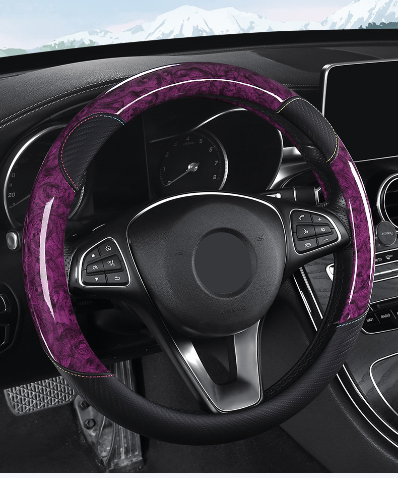 Factory Wholesale Four-Season Universal Anti-Slip Sweat-Absorbent Crystal Peach Wood Grain Car Steering Wheel Cover Protective Cover for Car