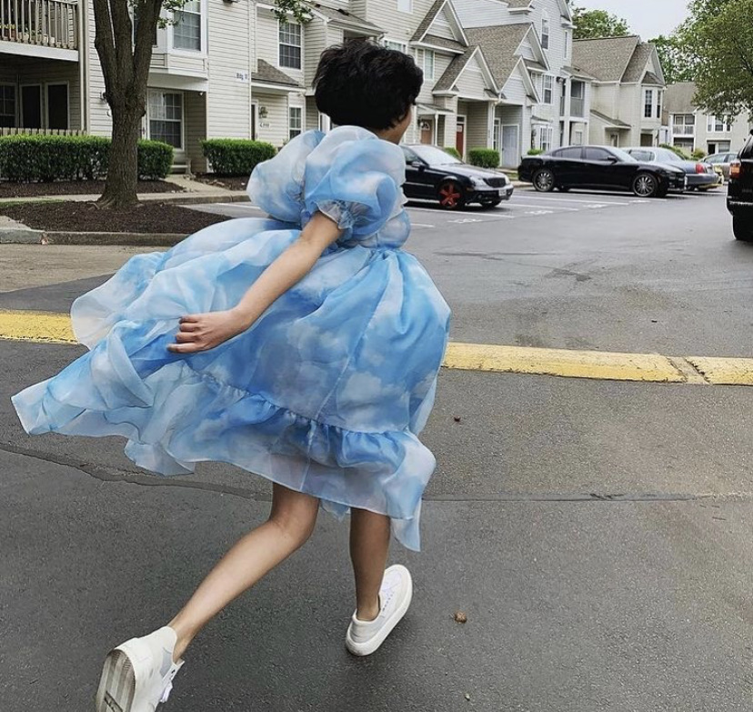 Vestido de princesa esponjoso de manga corta abullonada de organza NSAM110431