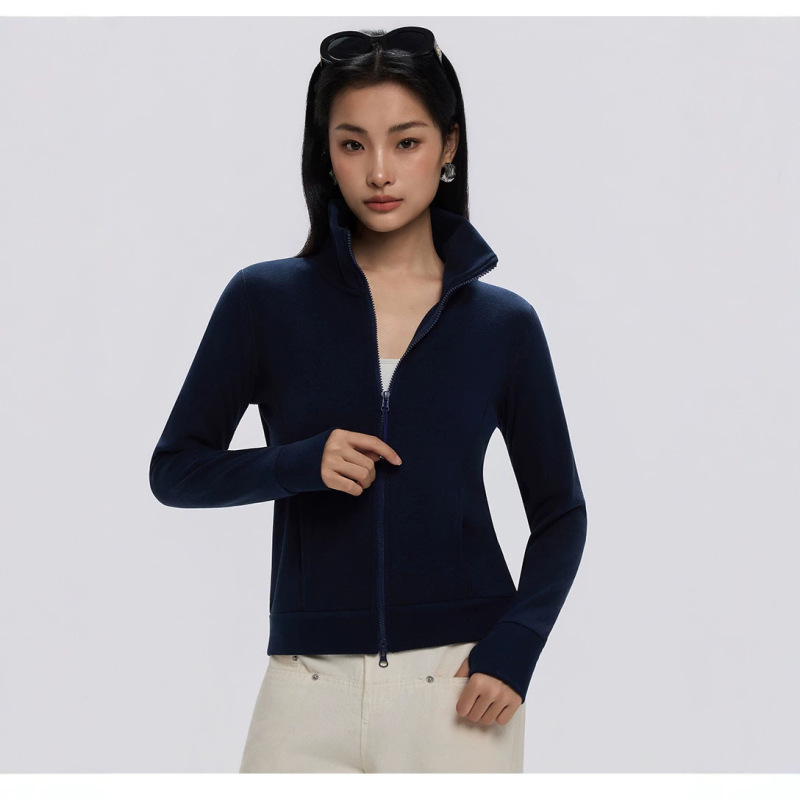 New Spring and Autumn High Collar Short Sports Sweatshirt Slim Fit Long Sleeve Windproof Zipper Women's Cardigan Jacket