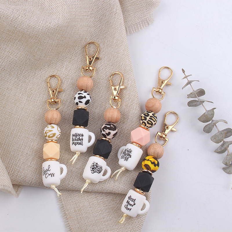 New Leopard Silicone Beaded Bracelet Jewelry Creative DIY Cartoon Water Cup Keychain Bag Pendant Small Accessories