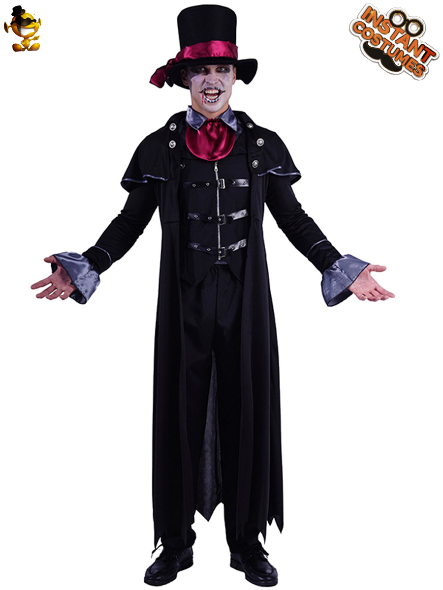 Halloween hombres adultos Steampunk evil vampiro con capucha traje Cosplay sangrienta ropa guapo