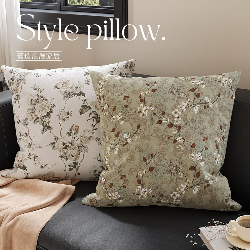 Retro Pastoral Style Floral Pillow Sofa Cushion Bay Window Cushion Antique Style Home Sofa Decorative Waist Pillow with Core