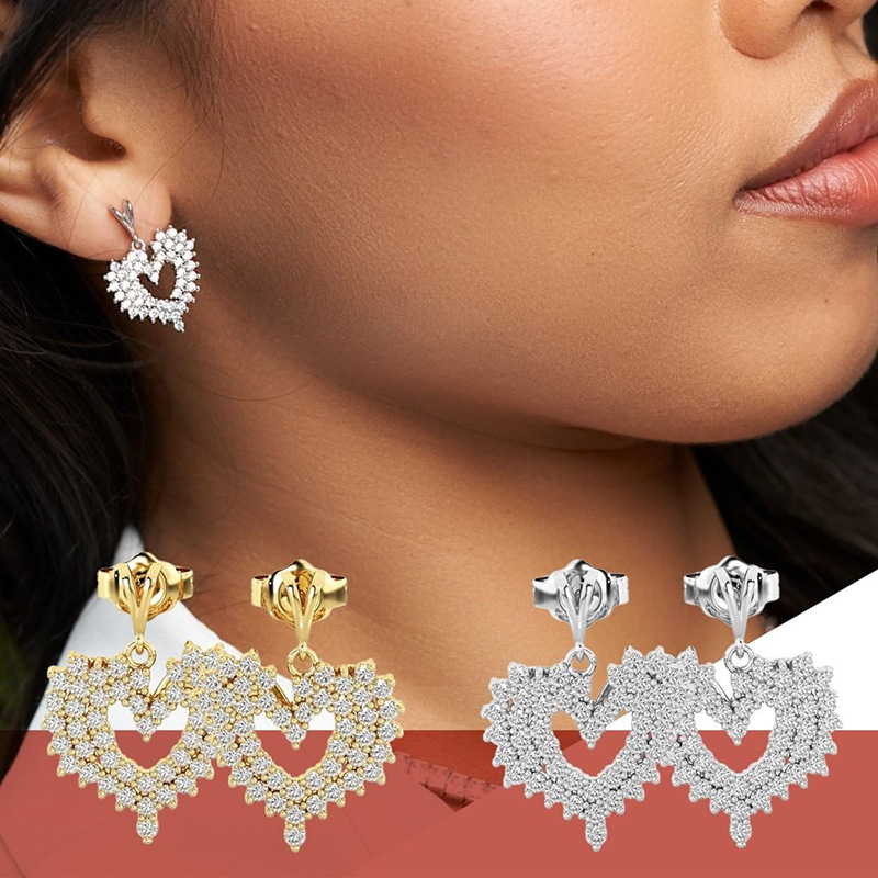 Sparkling Heart Drop Earrings Set With Cubic Zirconia For Women_voghion.com