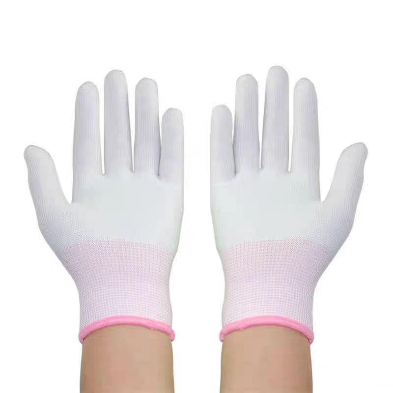 白色粉手脖中号薄款涤纶手套13针薄款劳保手套 礼仪工作手套