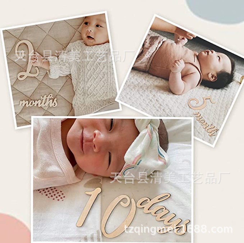 19 piezas de madera bebé hito digital hito de madera recién nacido fotografía apoyos hito de madera tarjeta mensual