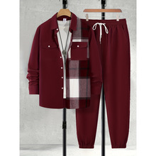 V 28016 Patchwork long sleeve pants set ƴ�ӳ������������