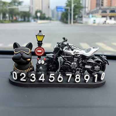 Nömrəli dayanma kartı, number plate, 3D car phone - black-french-bulldog-streetlight-oil-drum-demon-cruise-white-3d-o-style