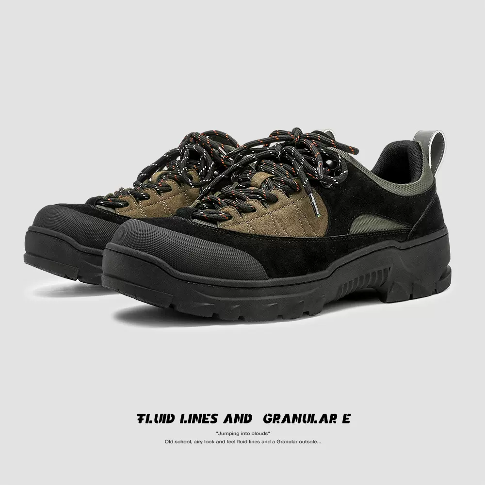 2025年新款厚底户外男士登山鞋增高系带短脸休闲鞋拼接男女板鞋潮