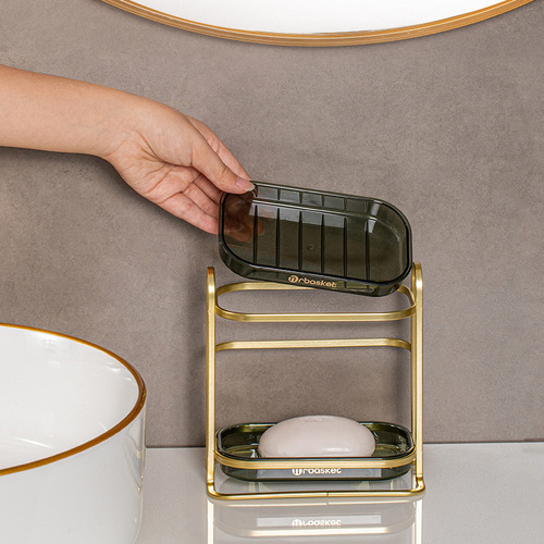 Iron soap box bathroom double-layer three-layer punch-free wall-mounted drain rack light luxury soap storage rack