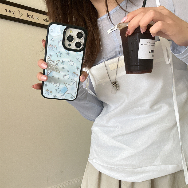 日韩晕染蓝星星kitty适用iPhone16苹果15ProMax/14手机壳13少女心|undefined