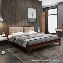 北欧实木床温莎床现代简约日式1.5米床复古主卧橡胶木1.8米双人床