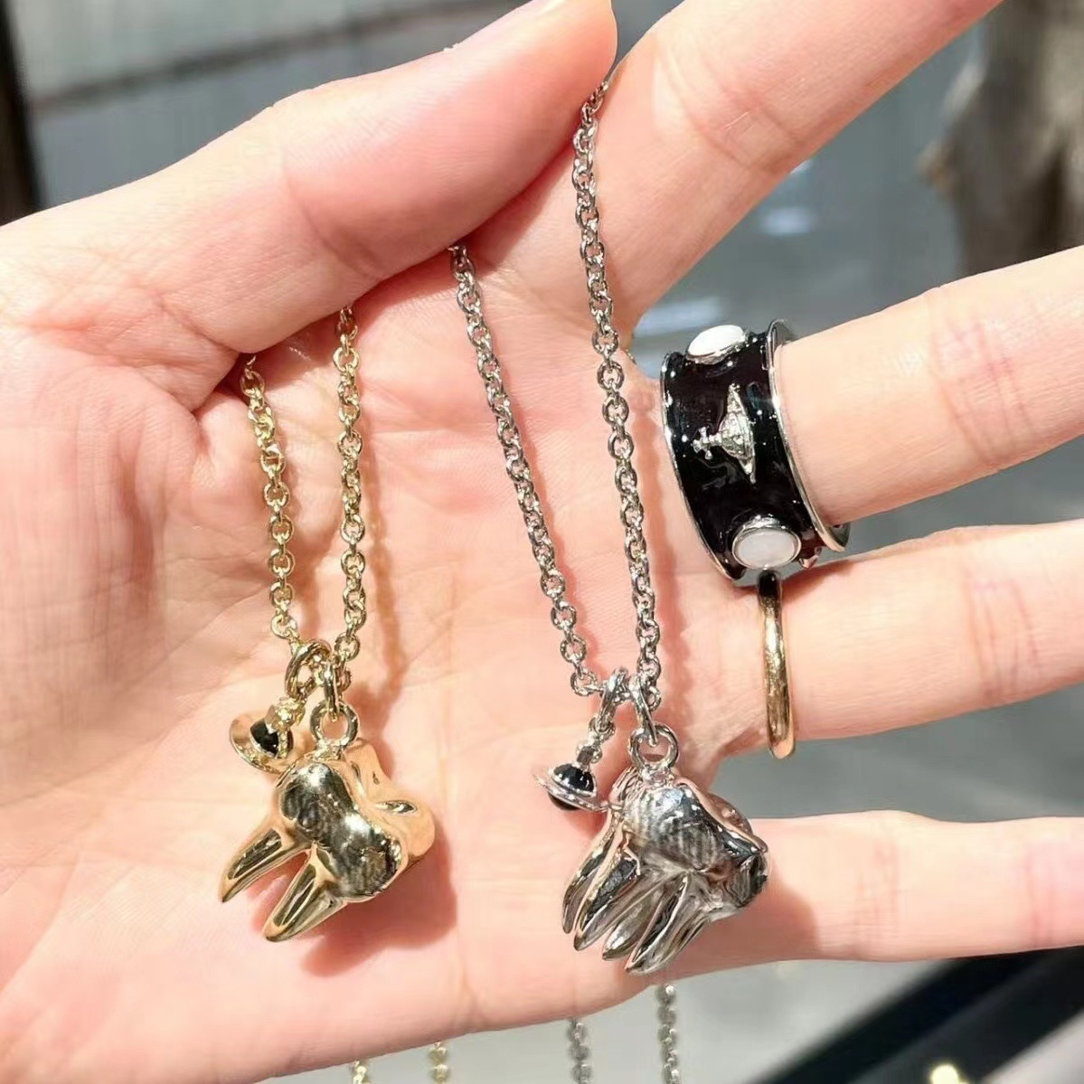 Kiçik dişli kulon boyunbağı, sviter zənciri, unisex